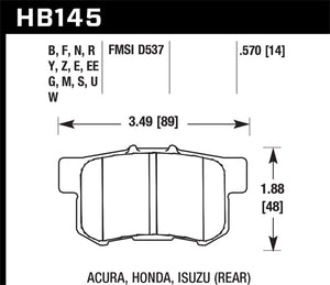 Hawk 06+ Honda Civic Si / 97-99 Acura CL Race Rear Black Brake Pads